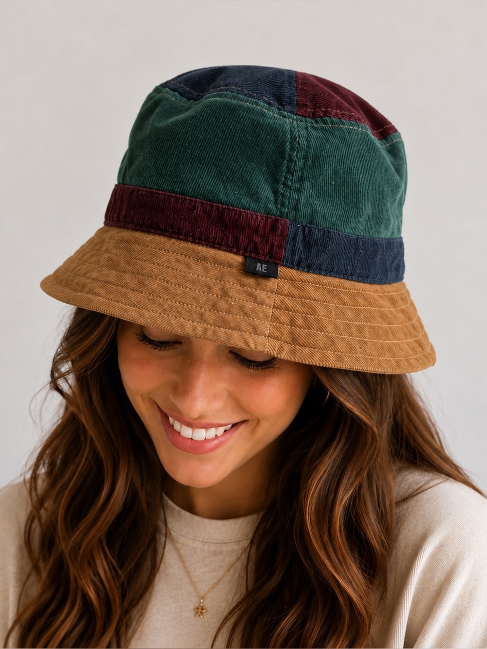Vintage American Eagle colorful patchwork corduroy bucket